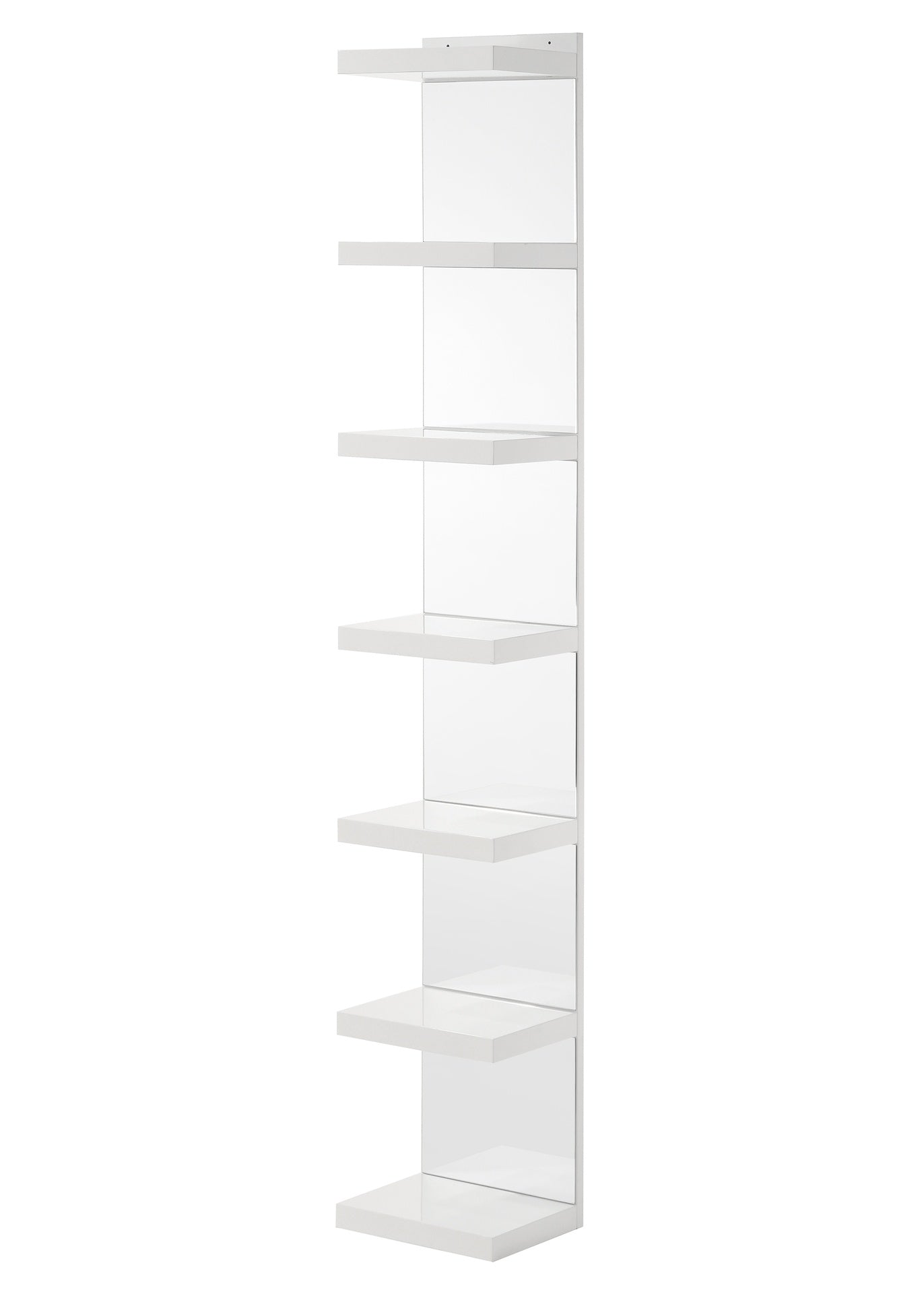 1pc Glam White Open Shelving Rack with Mirrored Back Living Room Wooden Furniture