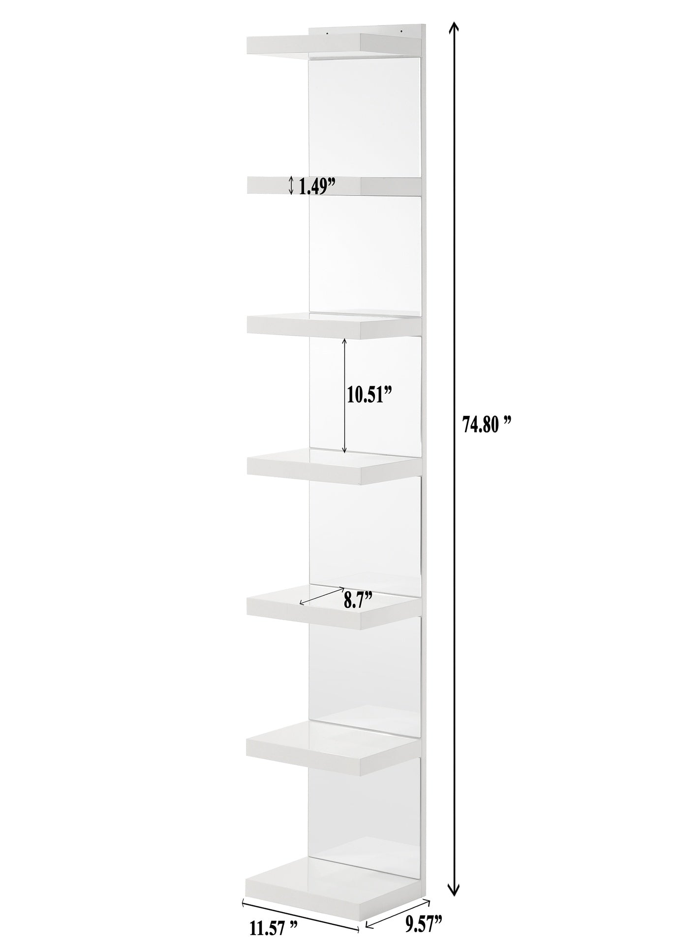 1pc Glam White Open Shelving Rack with Mirrored Back Living Room Wooden Furniture