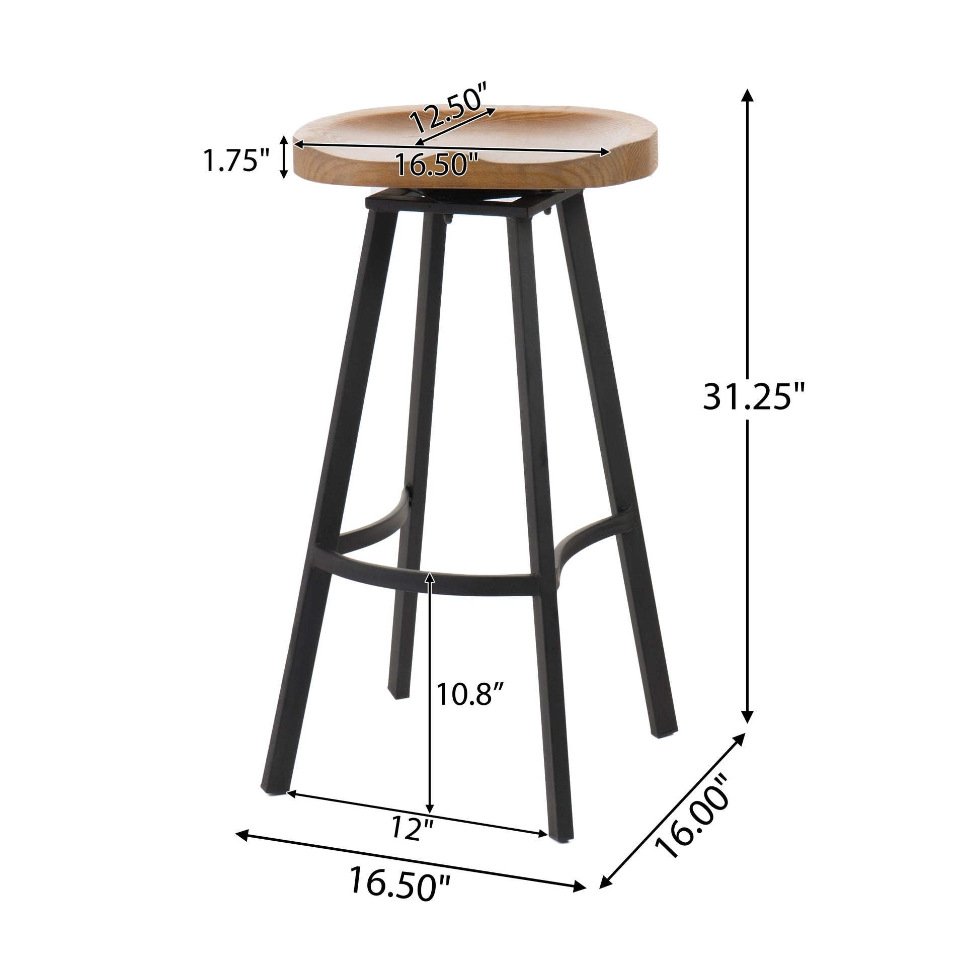 Pinewood Swivel Barstool with iron legs (Set of 2)