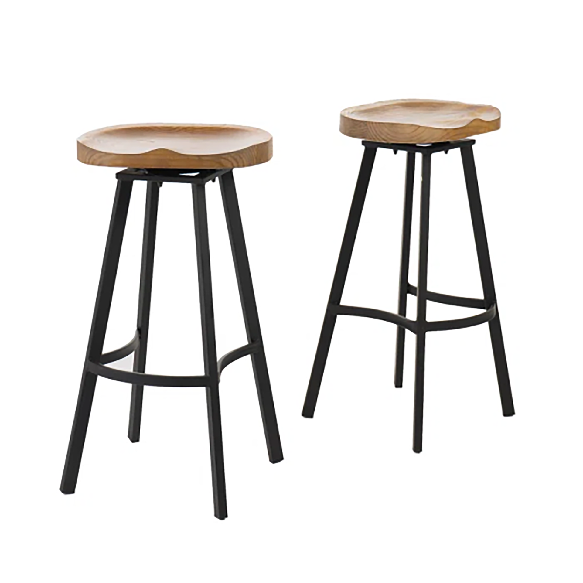 Pinewood Swivel Barstool with iron legs (Set of 2)