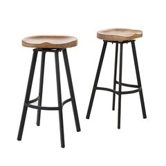 Pinewood Swivel Barstool with iron legs (Set of 2)
