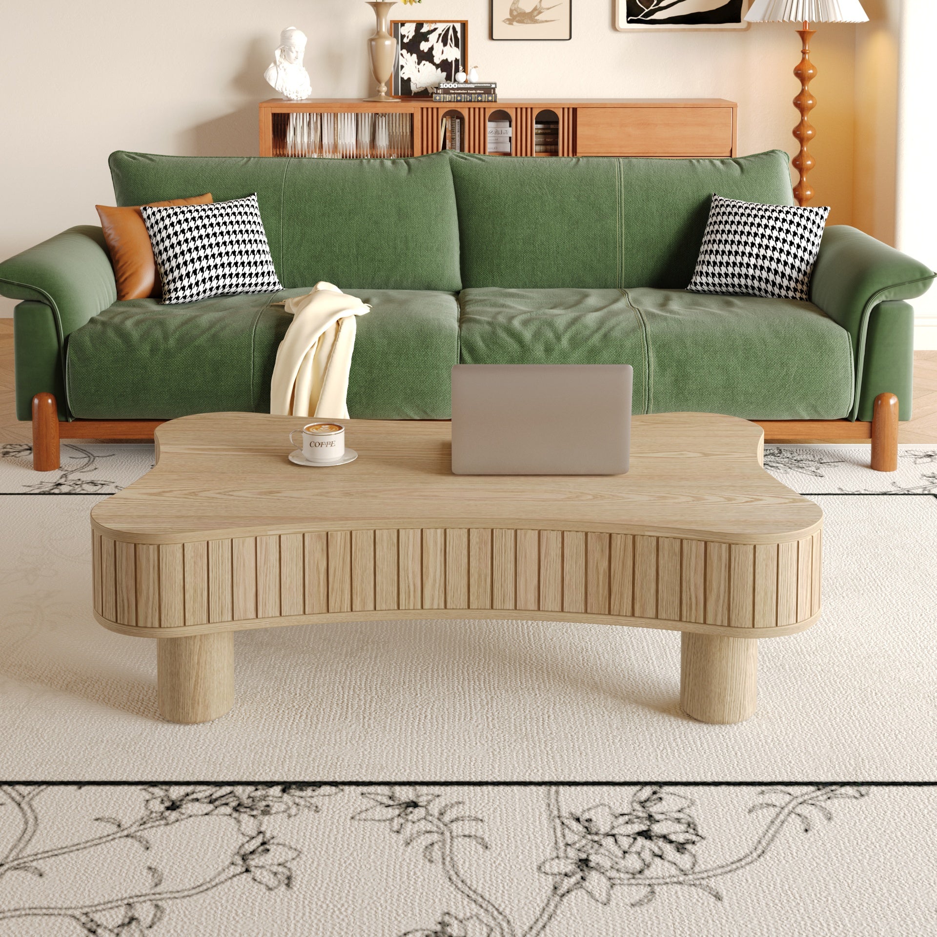 Lift Top Coffee Table for Living Room 42" - Fluted Panel Hidden Storage, Silent Hydraulic Lift, Curved Safety Corners, 5 Min Assembly (27"W x 13-18.9"H,Natural Wood)