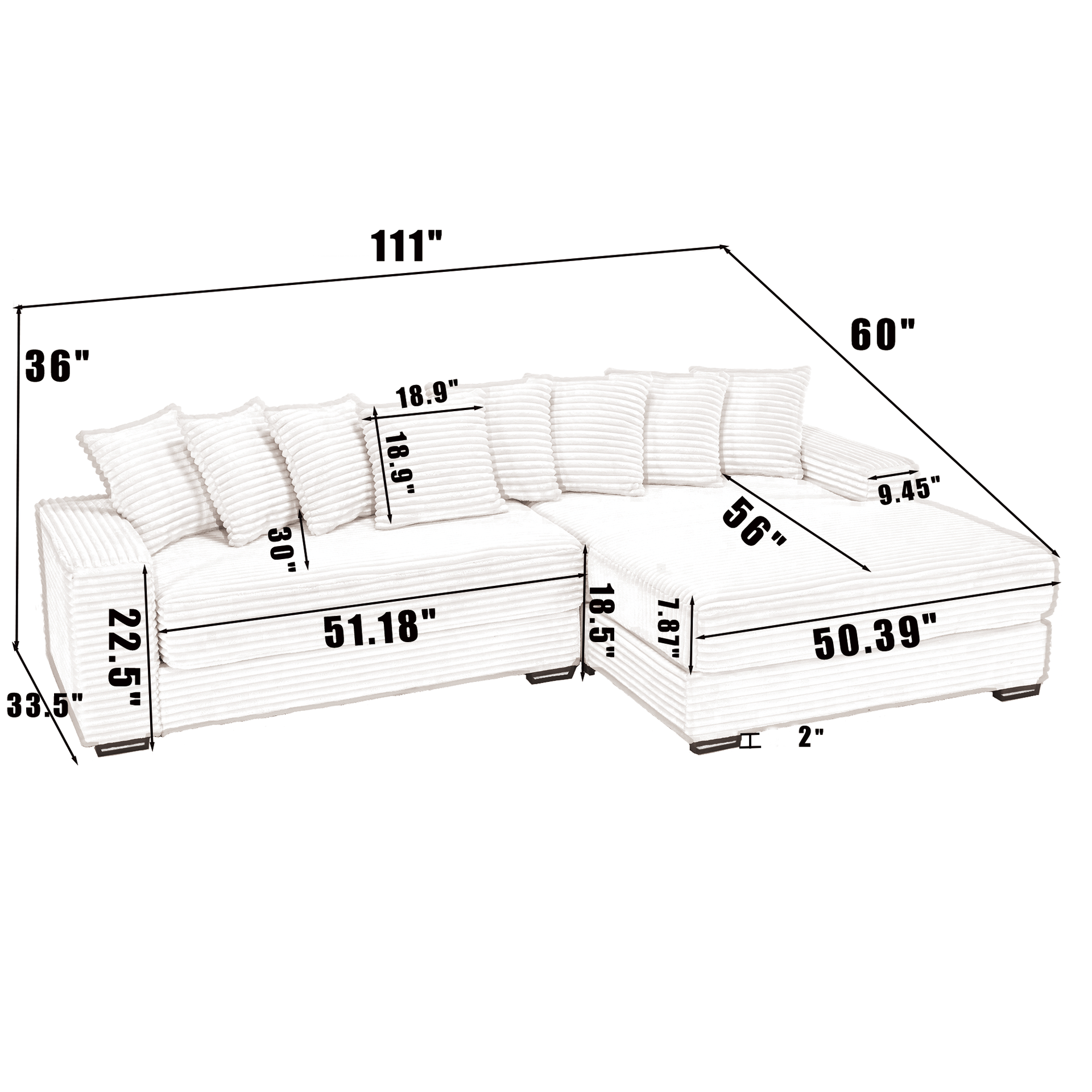 [NEW ARRIVED] [VIDEO PROVIDED] Oversized Two-Piece Couches, L Shaped Sofa, Corduroy, Right Chaise Daybed,with Armrests,Eight Throw Pillows,Corner Sofa,Easy To Assemble, Green