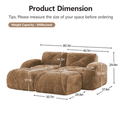 U-shaped Boneless Sofa,Soft Velvet Fabric,Tufted Design,32D High Density Sponge,No Assembly Required,Ergonomic Design Bottom, Anti-Slip Design,Movable Ottomans For Bedrooms,Camel