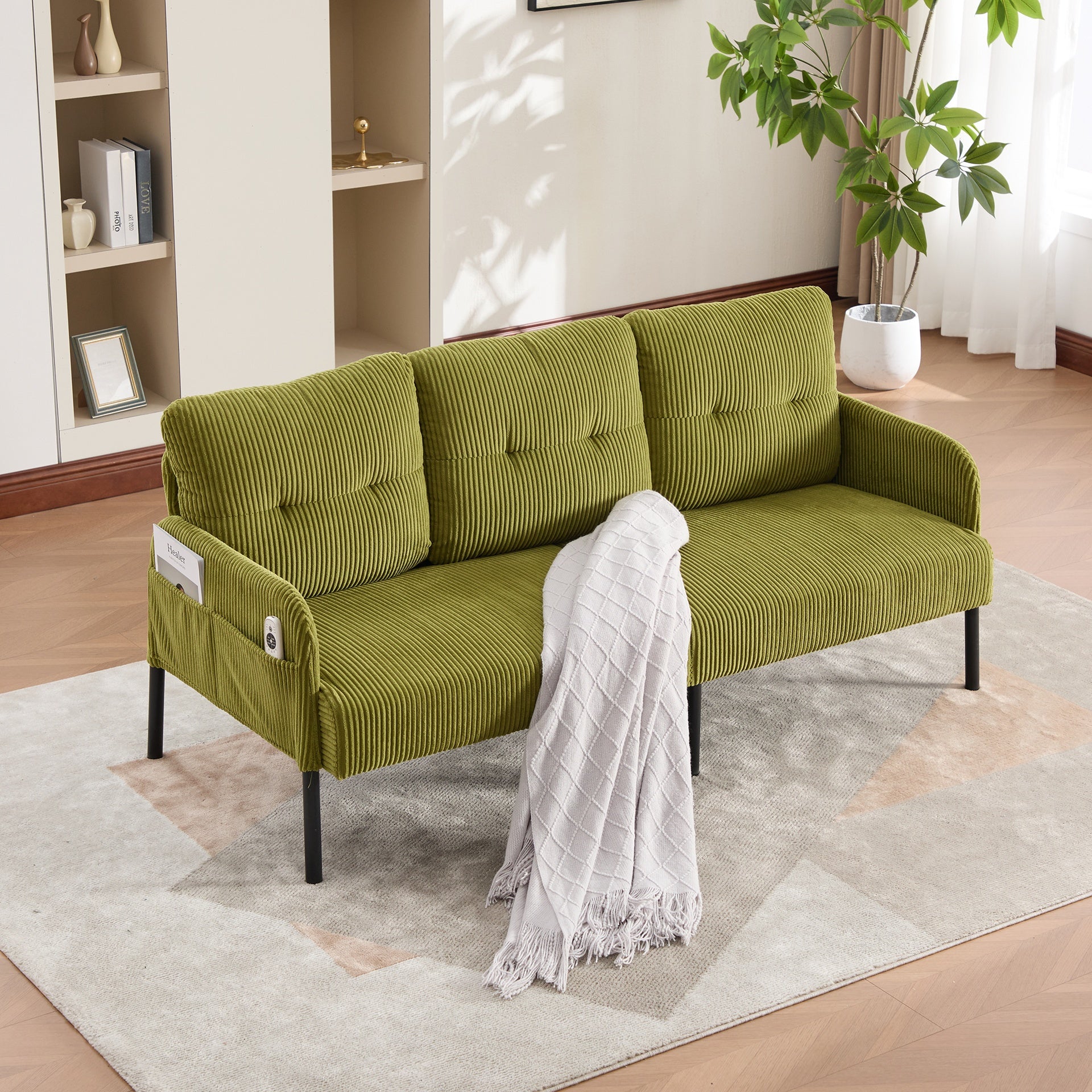 UNITED WE WIN Oversized Loveseat, Modern & Plush Double-seater Sofa, Corduroy Upholstered Couch, Cozy Bedroom Sofa with Metal Legs & Side Pockets, Ideal for Living Room, Bedroom, Dorm, Apartment