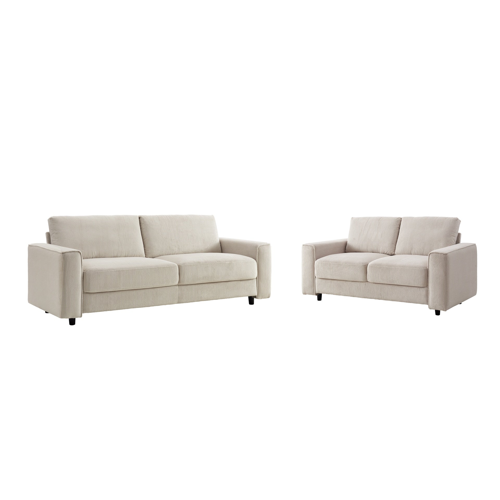 Modern Minimalist Style Corduroy Sectional Sofa 2-Piece Set, Beige, Suitable for Daily Home Use