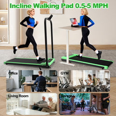 Foldable Treadmill with Handle Bar & Incline, 2 in 1 Upgrade Portable Under Desk Walking Pad and Vibration Pad with Remote Control for Home Office Small Spaces
