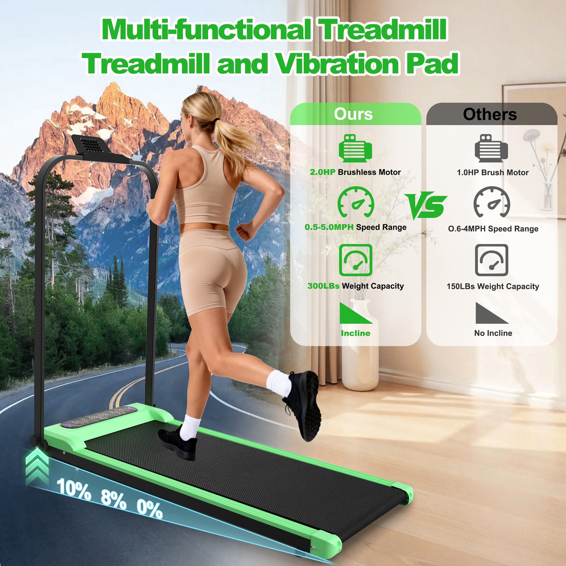 Foldable Treadmill with Handle Bar & Incline, 2 in 1 Upgrade Portable Under Desk Walking Pad and Vibration Pad with Remote Control for Home Office Small Spaces