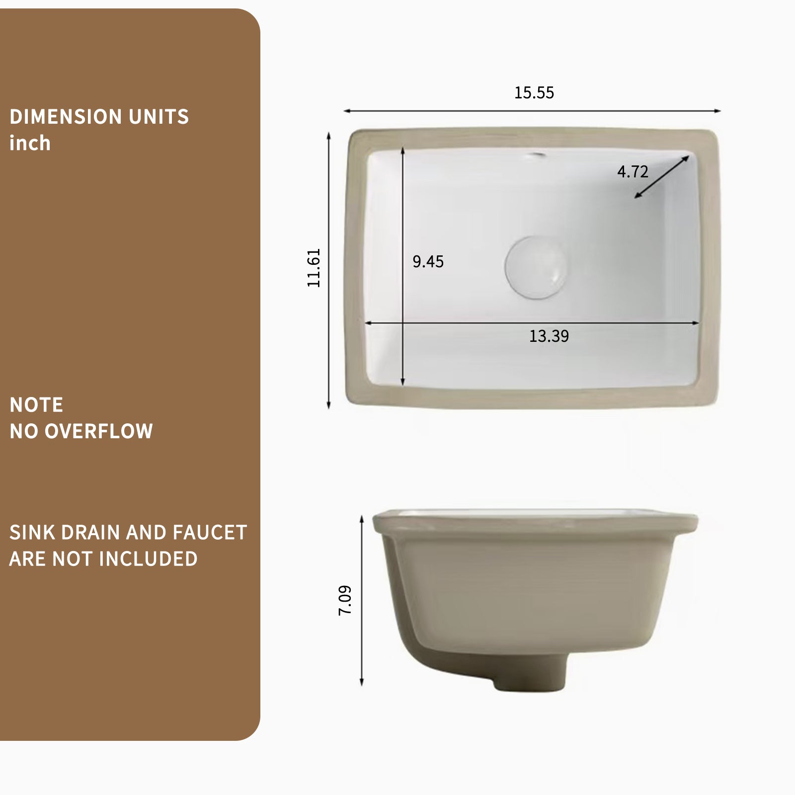 16 Inch Rectangle Undermount Bathroom Sink Under Counter Vanity Sink Opening Size White Porcelain Basin Sink Para Baños