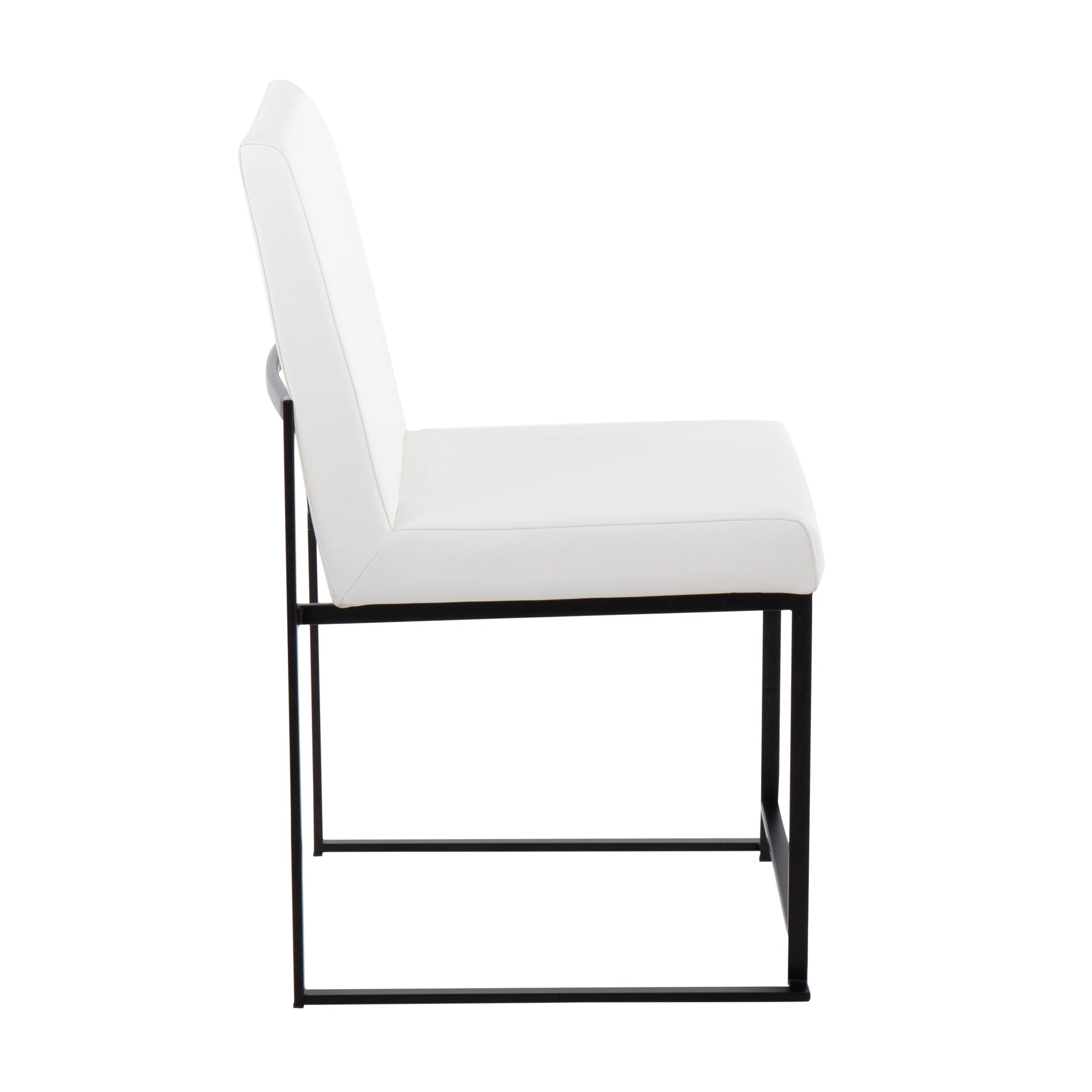 High Back Fuji Contemporary Dining Chair in Black Steel and White Faux Leather by LumiSource - Set of 2