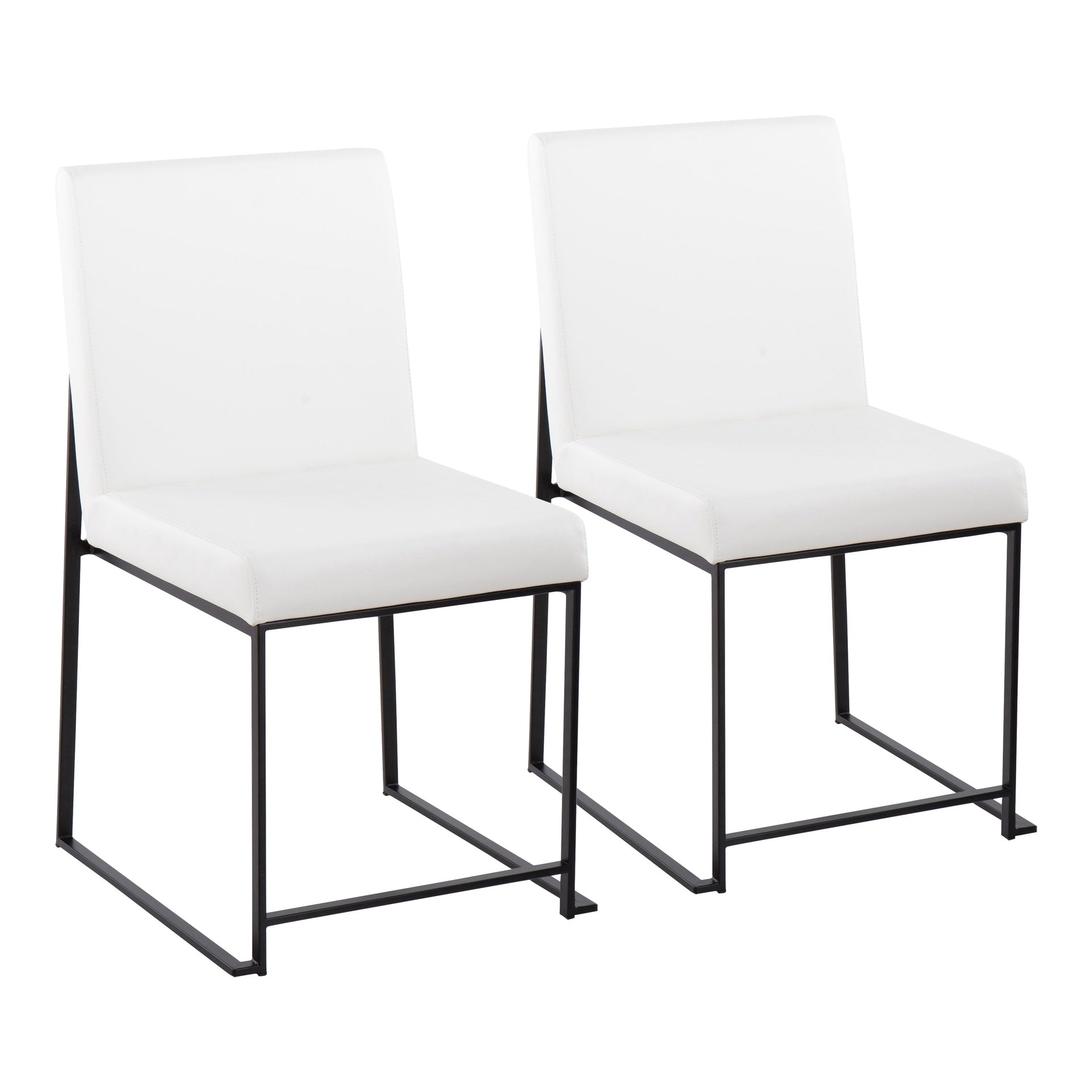High Back Fuji Contemporary Dining Chair in Black Steel and White Faux Leather by LumiSource - Set of 2