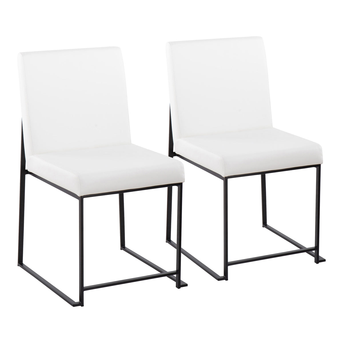 High Back Fuji Contemporary Dining Chair in Black Steel and White Faux Leather by LumiSource - Set of 2