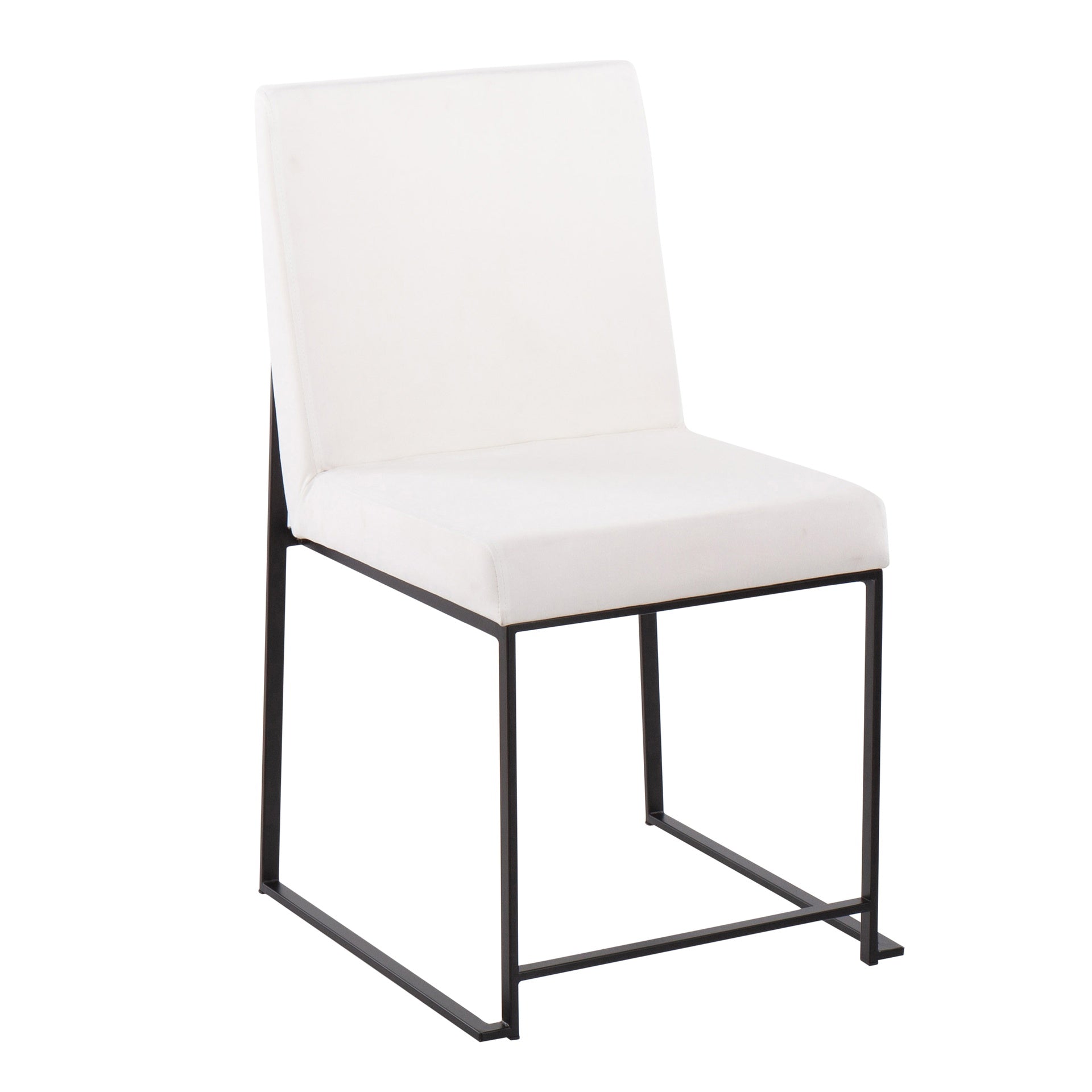 High Back Fuji Contemporary Dining Chair in Black Steel and White Velvet by LumiSource - Set of 2