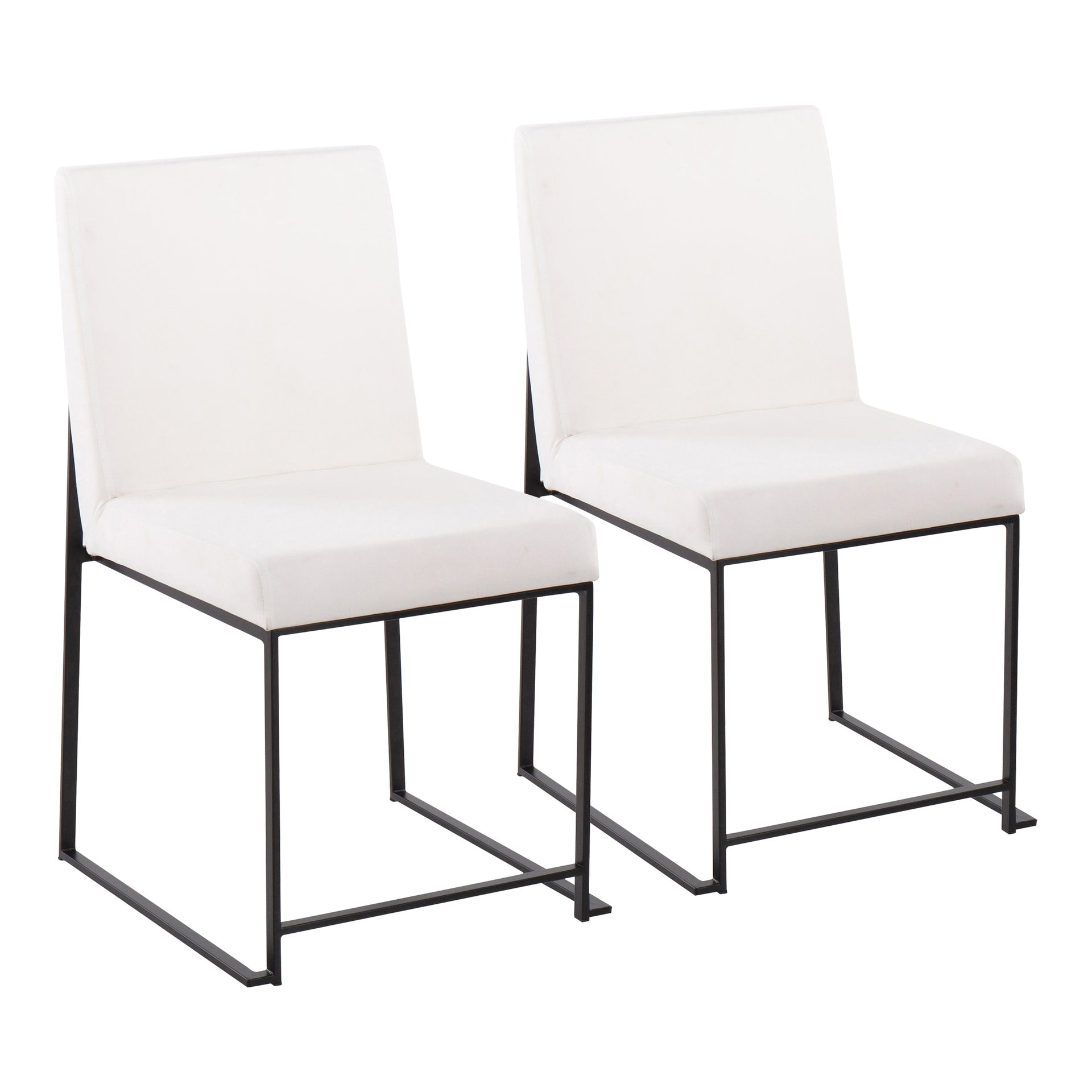 High Back Fuji Contemporary Dining Chair in Black Steel and White Velvet by LumiSource - Set of 2