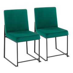 High Back Fuji Contemporary Dining Chair in Black Steel and Green Velvet by LumiSource - Set of 2