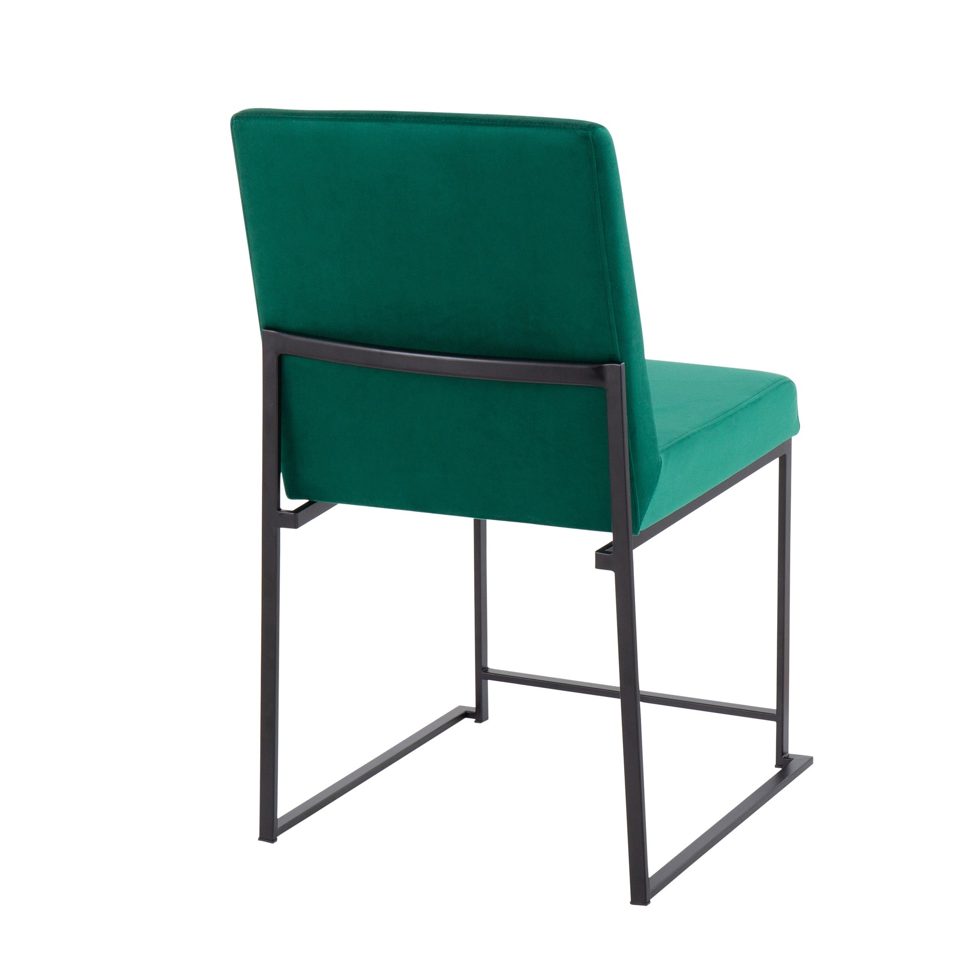 High Back Fuji Contemporary Dining Chair in Black Steel and Green Velvet by LumiSource - Set of 2
