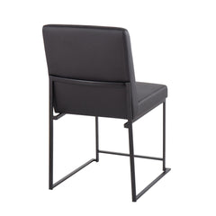 High Back Fuji Contemporary Dining Chair in Black Steel and Black Faux Leather by LumiSource - Set of 2