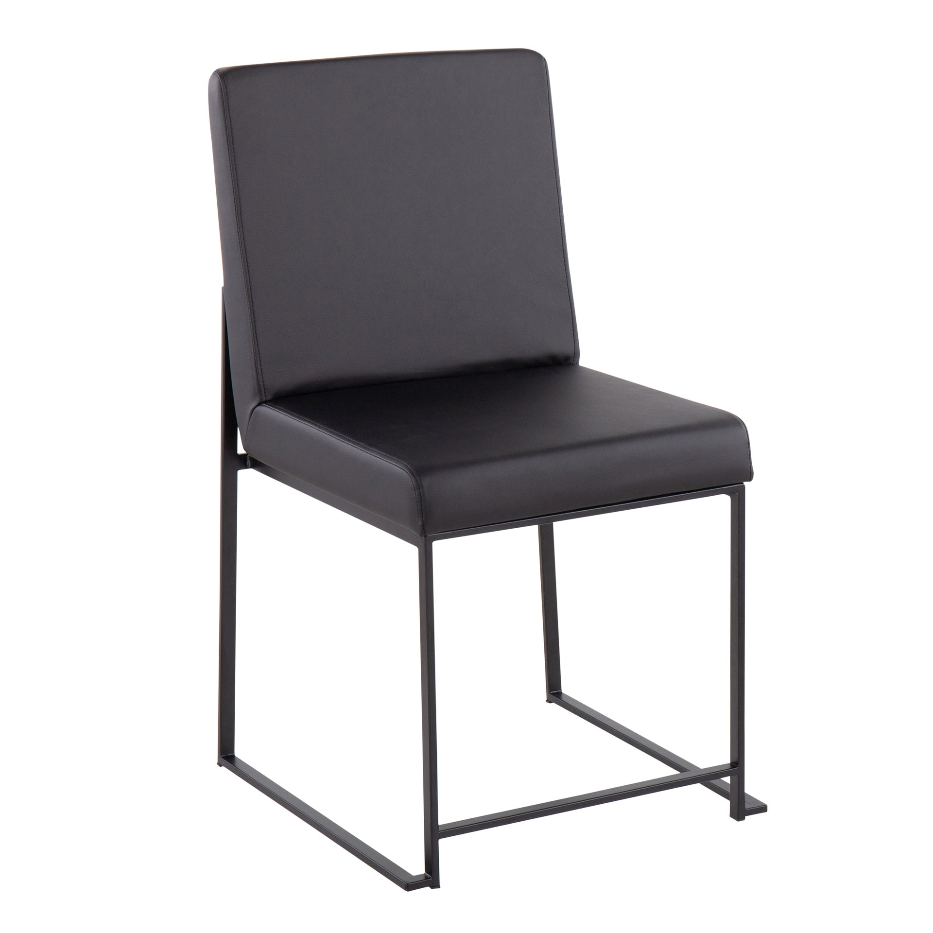 High Back Fuji Contemporary Dining Chair in Black Steel and Black Faux Leather by LumiSource - Set of 2
