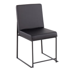 High Back Fuji Contemporary Dining Chair in Black Steel and Black Faux Leather by LumiSource - Set of 2