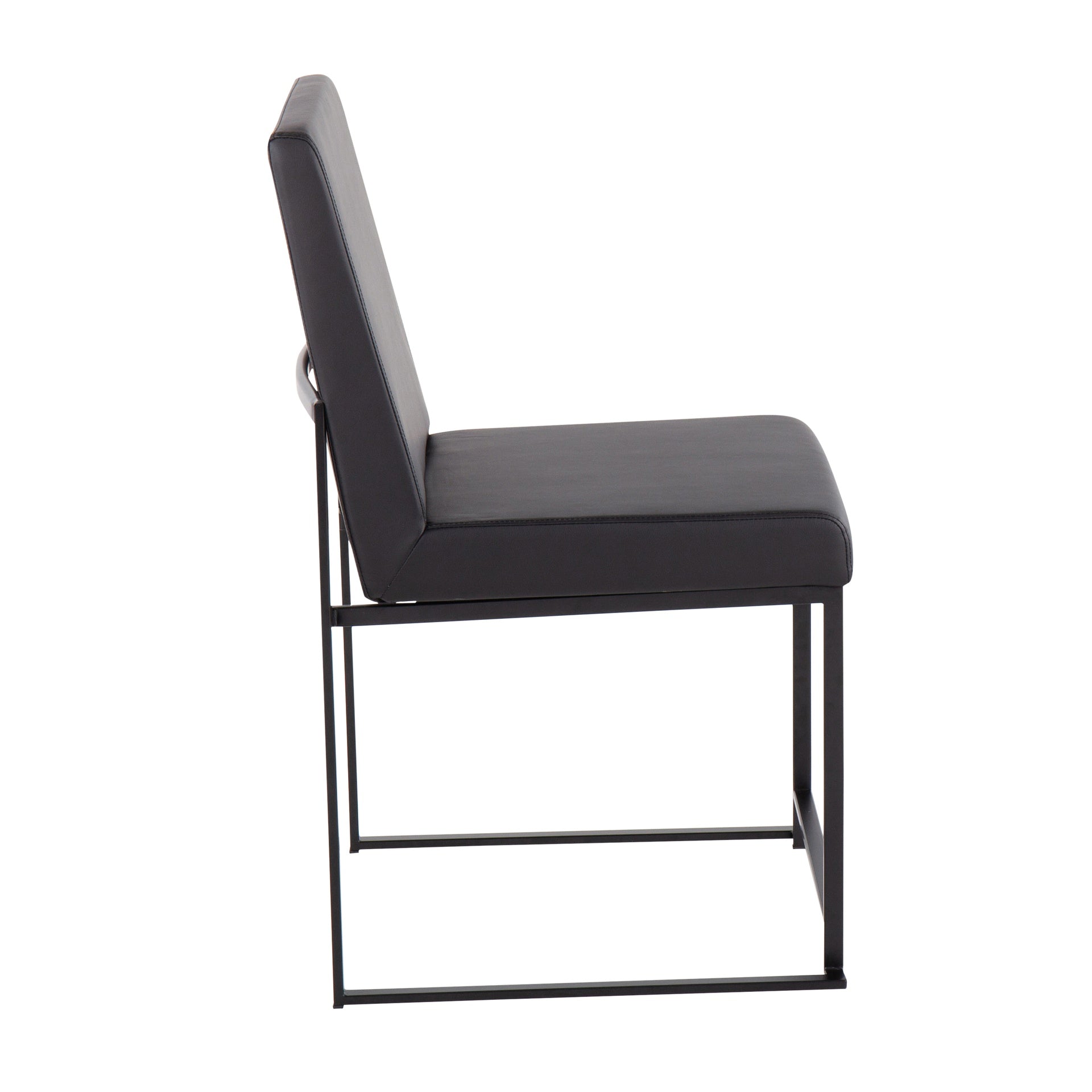 High Back Fuji Contemporary Dining Chair in Black Steel and Black Faux Leather by LumiSource - Set of 2