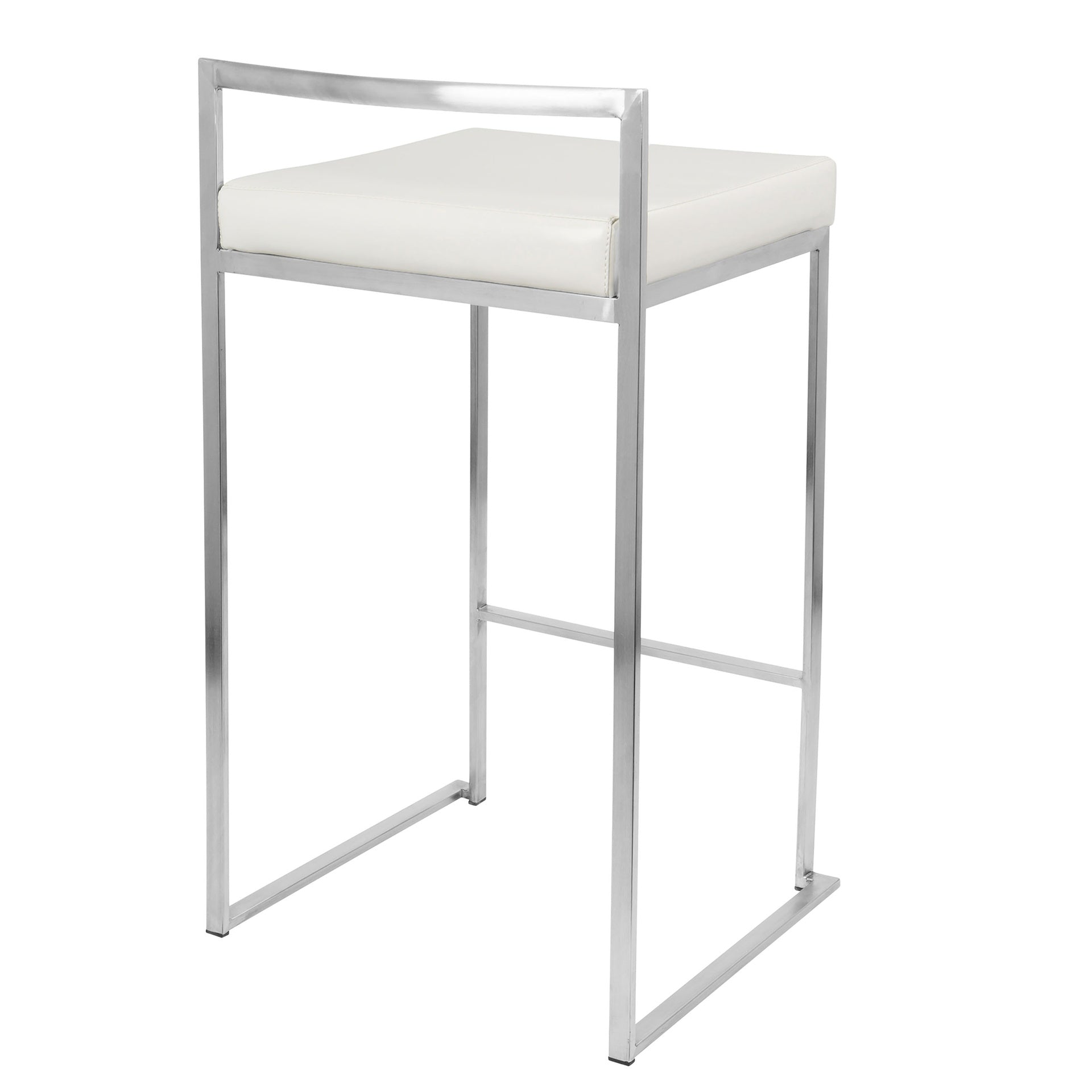 Fuji 26" Contemporary Stackable Counter Stool in Brushed Stainless Steel with White Faux Leather by LumiSource - Set of 3