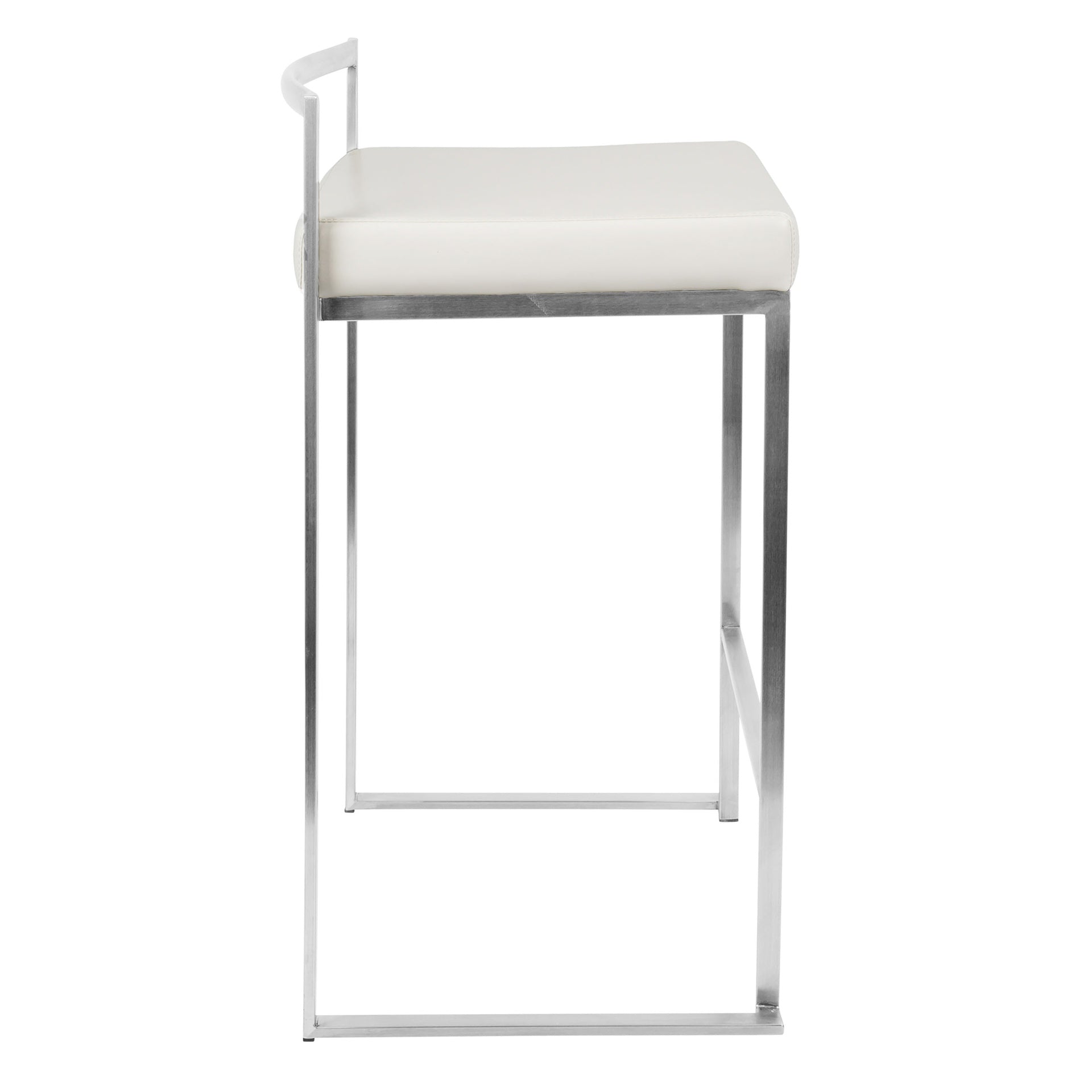 Fuji 26" Contemporary Stackable Counter Stool in Brushed Stainless Steel with White Faux Leather by LumiSource - Set of 3