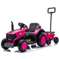 Kids Electric Ride On Tractor with Trailer 12V Powered Children's Farm Tractor Toy Car with LED Lights, Music PP Material for 3-6 Years Old
