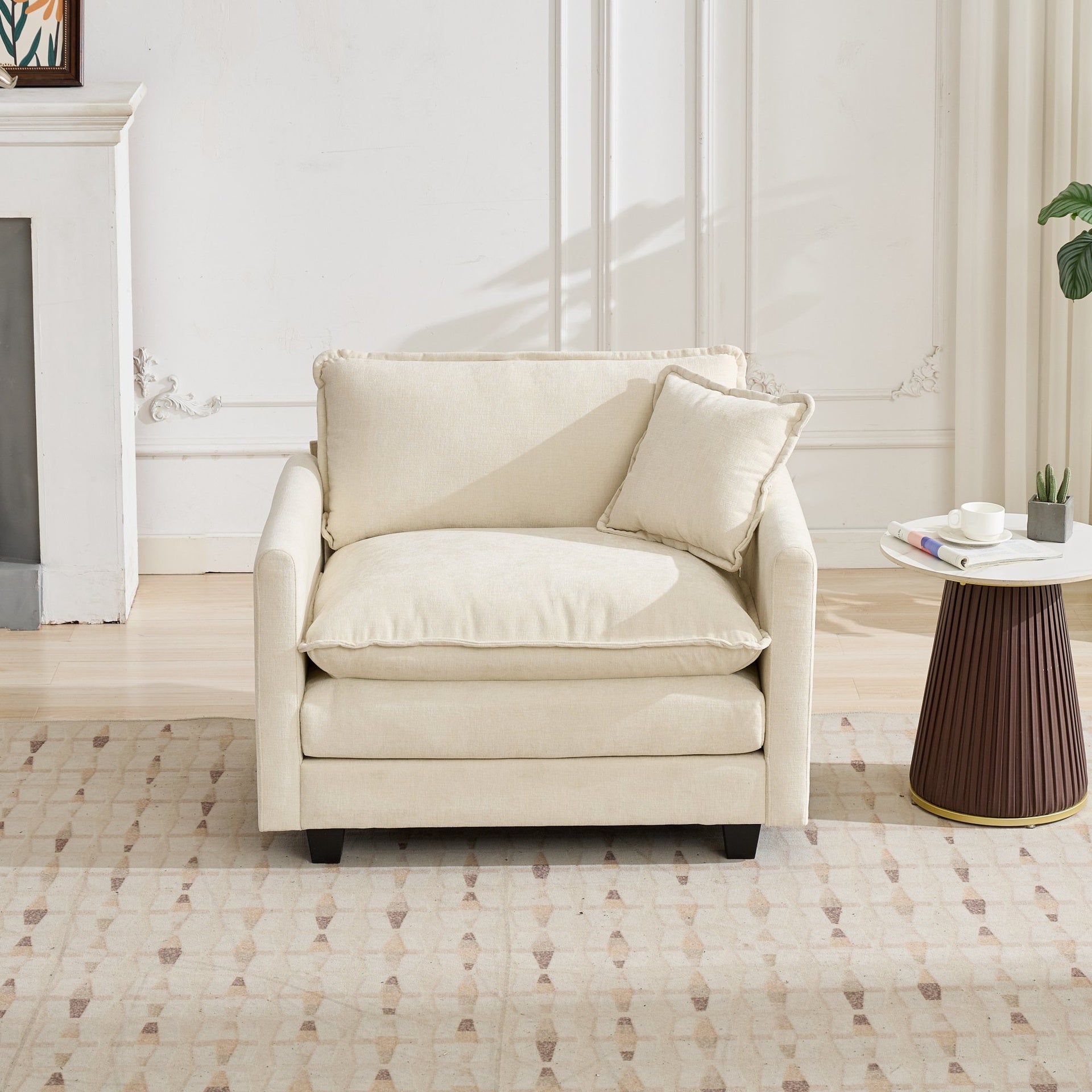 Cloud Sofa Single Seat (Ottoman is not included), Modern Sectional Couch, for Living Room Bedroom and Apartment, Comfy Double Layer Upholstered Seat Cushion, Breathable Chenille Fabric, Beige