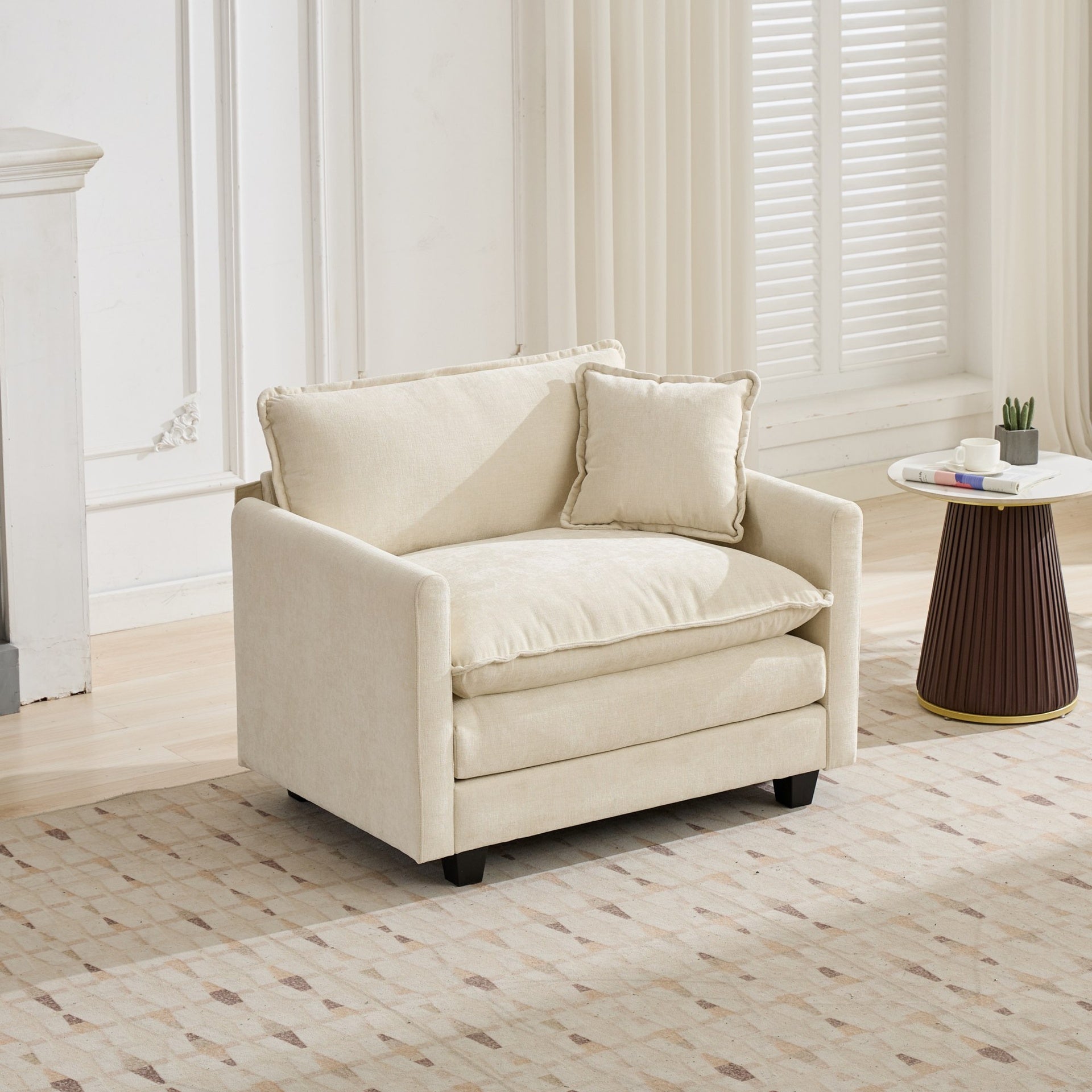 Cloud Sofa Single Seat (Ottoman is not included), Modern Sectional Couch, for Living Room Bedroom and Apartment, Comfy Double Layer Upholstered Seat Cushion, Breathable Chenille Fabric, Beige