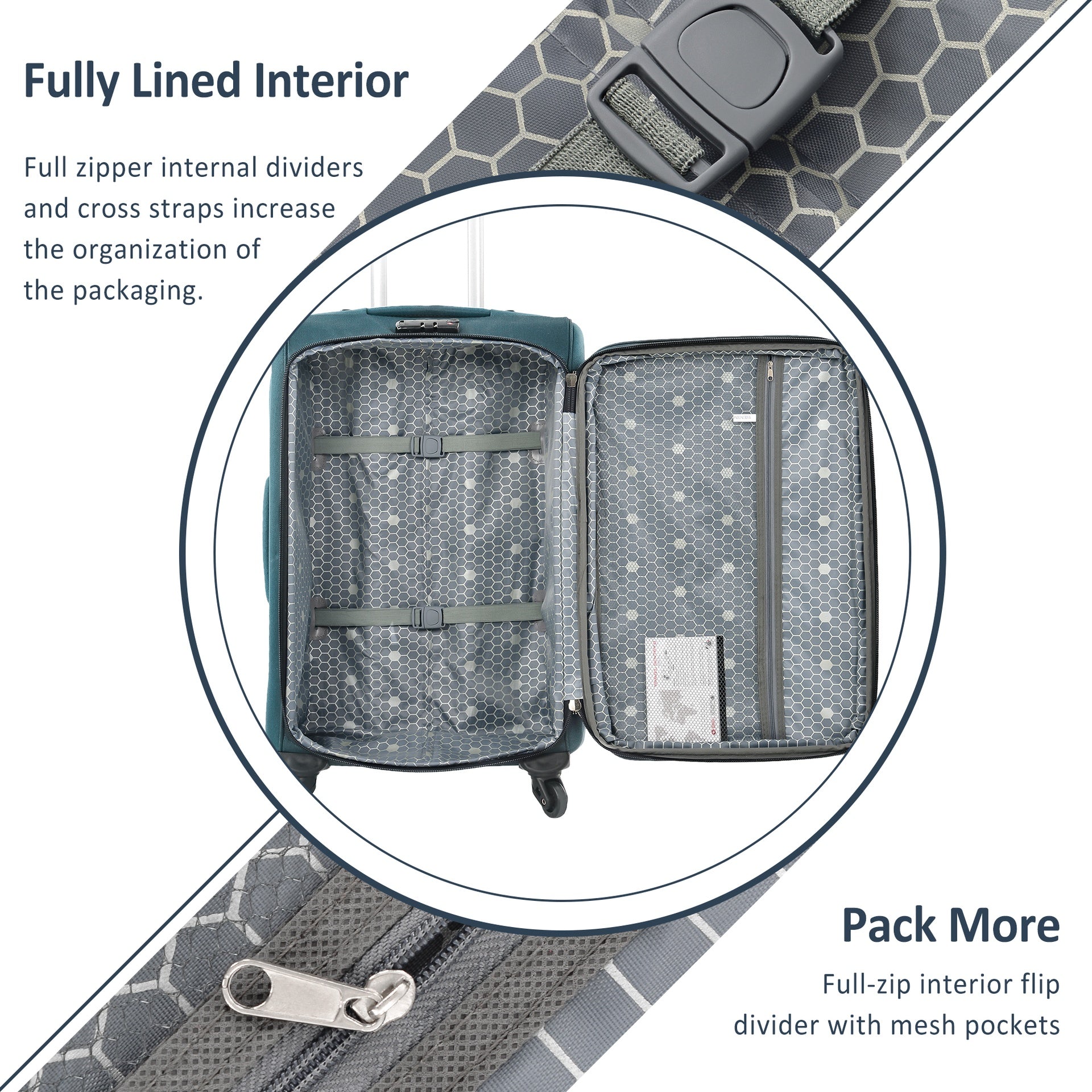 Softside Luggage Expandable 3 Piece Set Suitcase Upright Spinner Softshell Lightweight Luggage Travel Set-22/26/30 inches