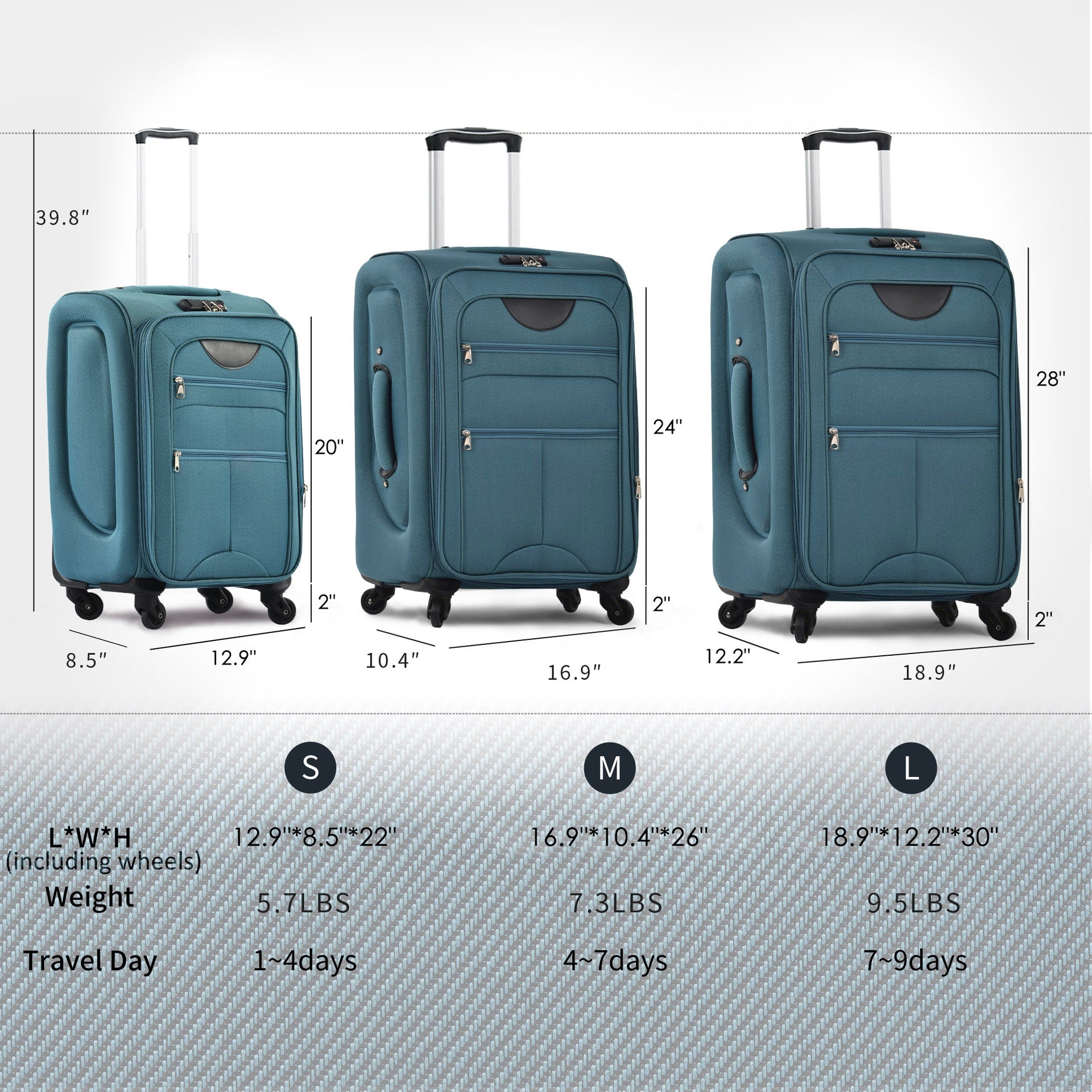 Softside Luggage Expandable 3 Piece Set Suitcase Upright Spinner Softshell Lightweight Luggage Travel Set-22/26/30 inches