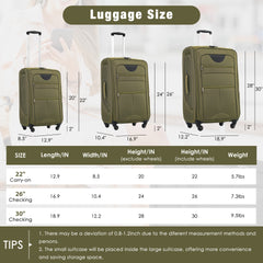 Softside Luggage Expandable 3 Piece Set Suitcase Upright Spinner Softshell Lightweight Luggage Travel Set-22/26/30 inches