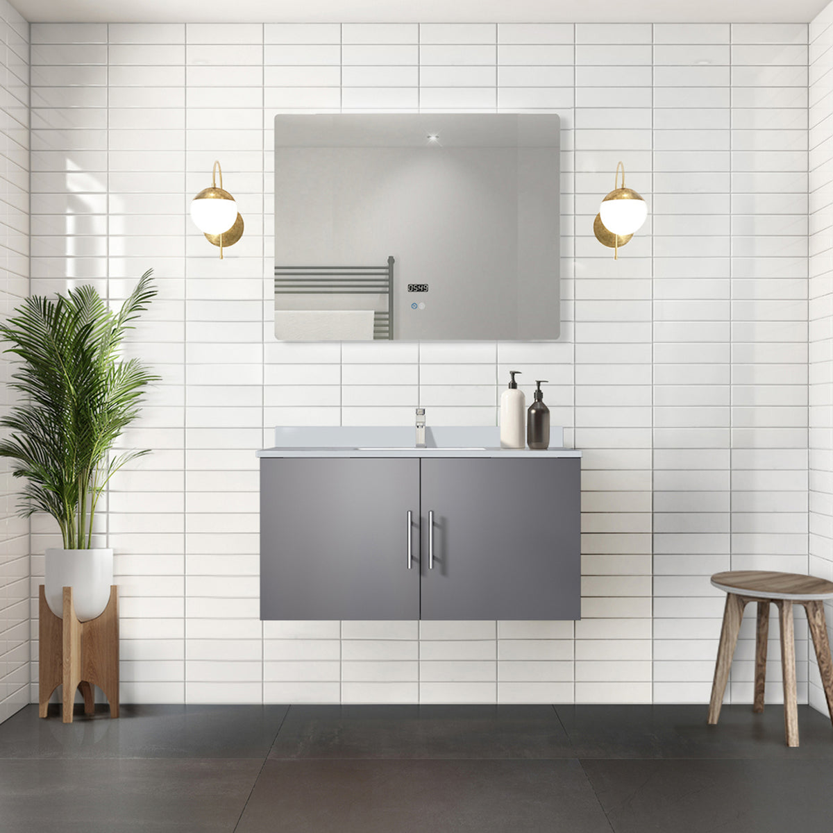 Dark Grey Bath Vanity 36 in. W x 22 in. D, White Quartz Top, and Faucet Set