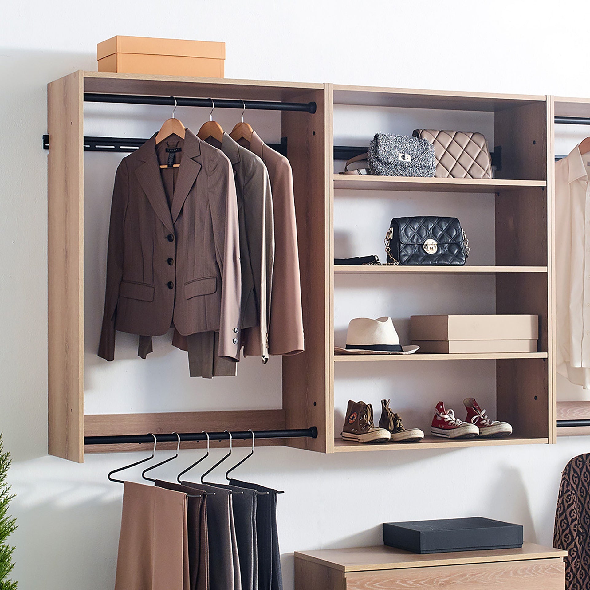 Devi Oak Wall Mounted Wood Closet System