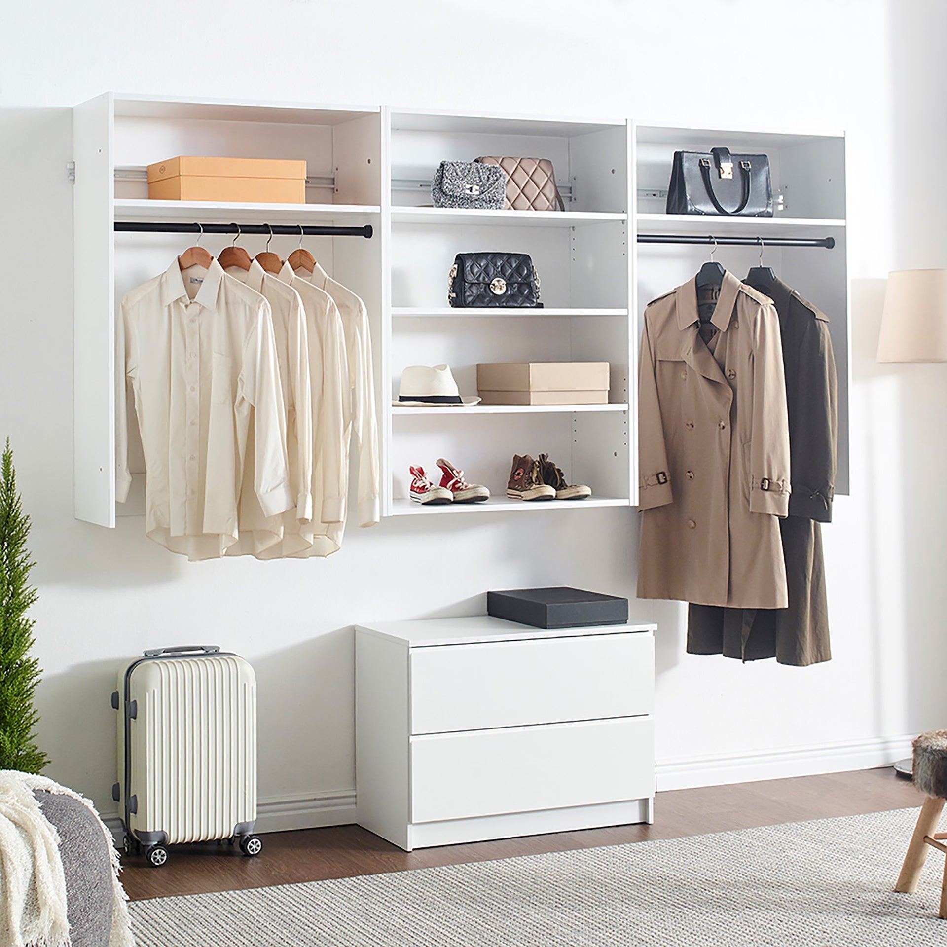 Devi White Wall Mounted Wood Closet System