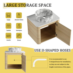 24'' Wall-Mounted Bathroom Vanity With Ceramic Art Sink & 1-Soft-Close Door, KD-Packing, Plywood