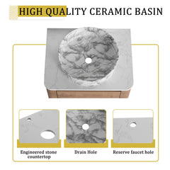 24'' Wall-Mounted Bathroom Vanity With Ceramic Art Sink & 1-Soft-Close Door, KD-Packing, Plywood