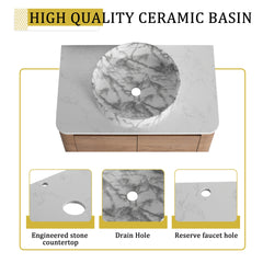 30'' Wall-Mounted Bathroom Vanity With Ceramic Art Sink & 2-Soft-Close Door, KD-Packing, Plywood