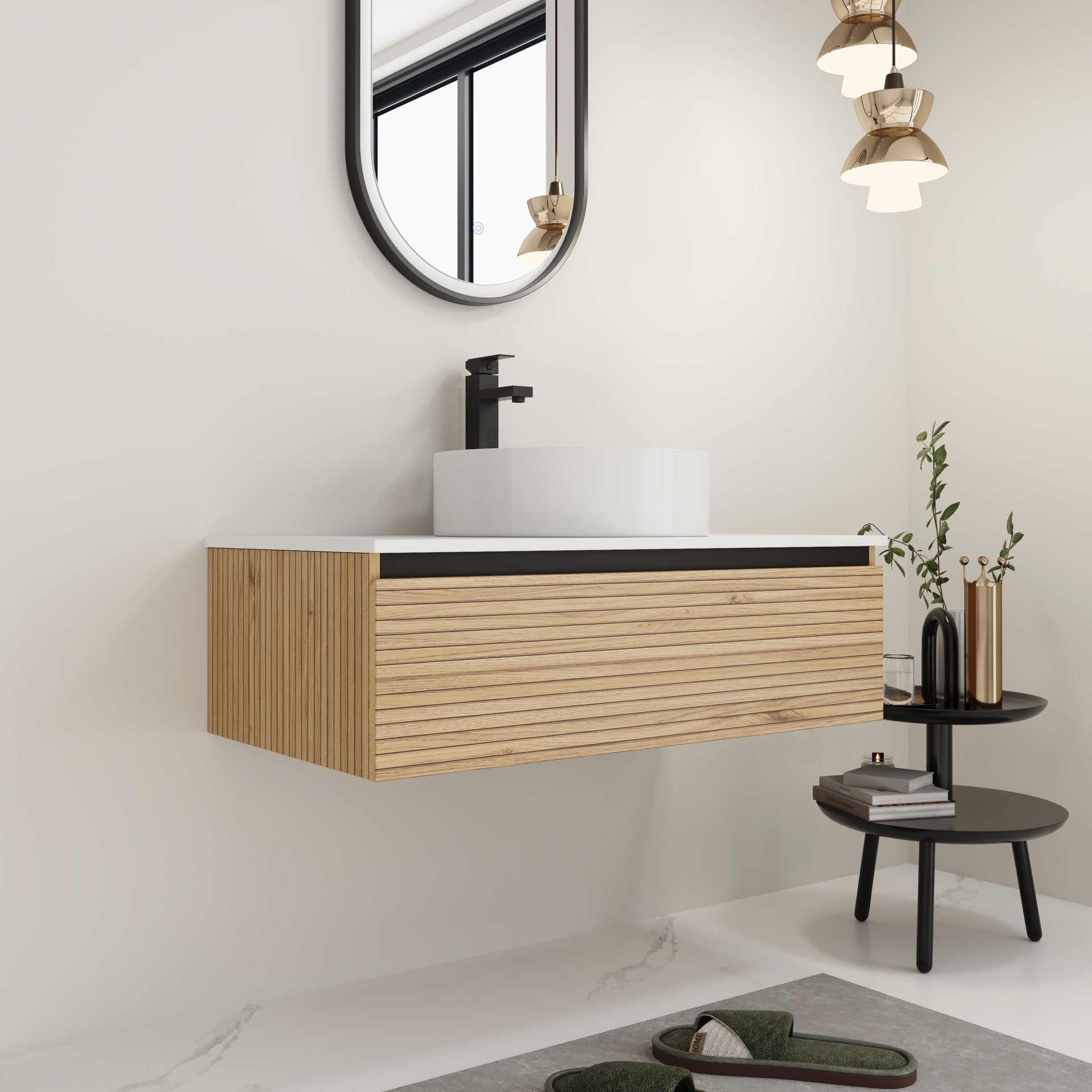 36'' Wall-Mounted Bathroom Vanity with White Art Ceramic Sink  & 1-Soft-Close Drawer (KD-Packing)