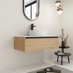 36'' Wall-Mounted Bathroom Vanity with White Art Ceramic Sink  & 1-Soft-Close Drawer (KD-Packing)