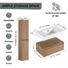 30 inch Wall-Mounted Bathroom  Vanity with Resin Sink and Side Cabinet,Soft Close Drawer (KD-Packing), 09430IMO-SC00112IMOx2 Combination Cabinet