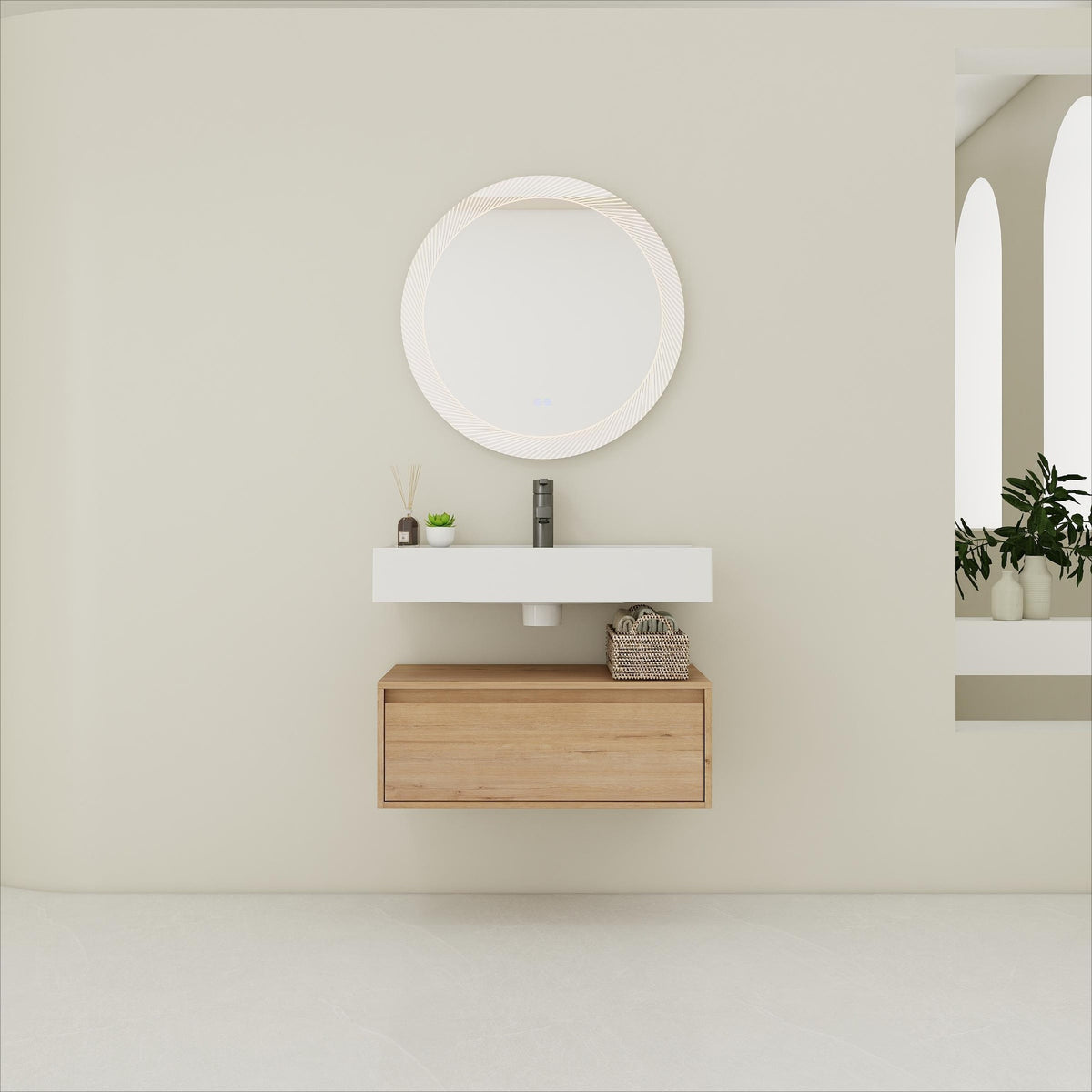 30 inch Wall-Mounted Bathroom  Vanity with Resin Sink,Soft Close Drawer,Float Mounting Design