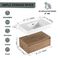 30 inch Wall-Mounted Bathroom  Vanity with Resin Sink,Soft Close Drawer,Float Mounting Design