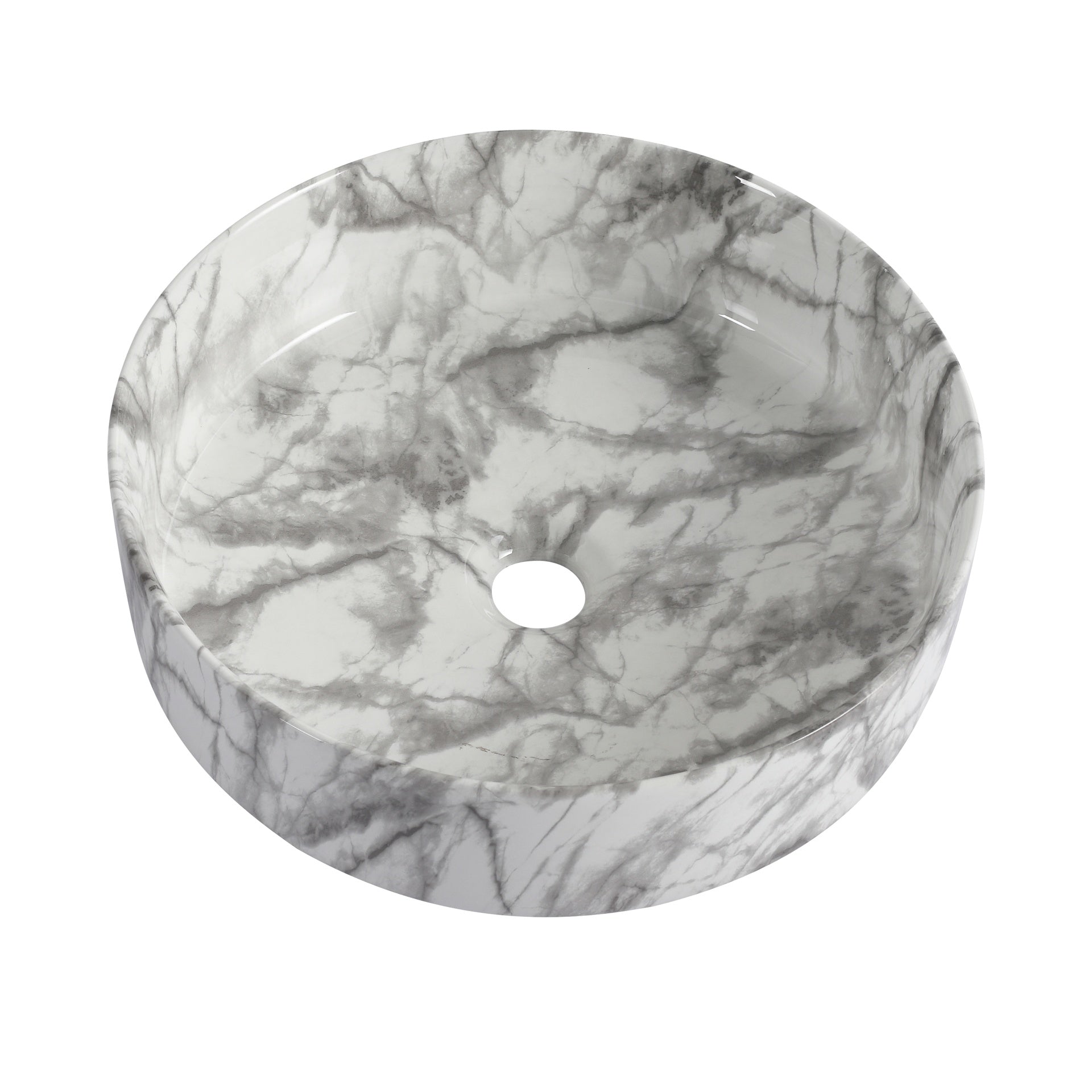 Ceramic Round Above Counter Bathroom Sink Art Basin, White Background With Grey Patterns (BAA0014012QQ)