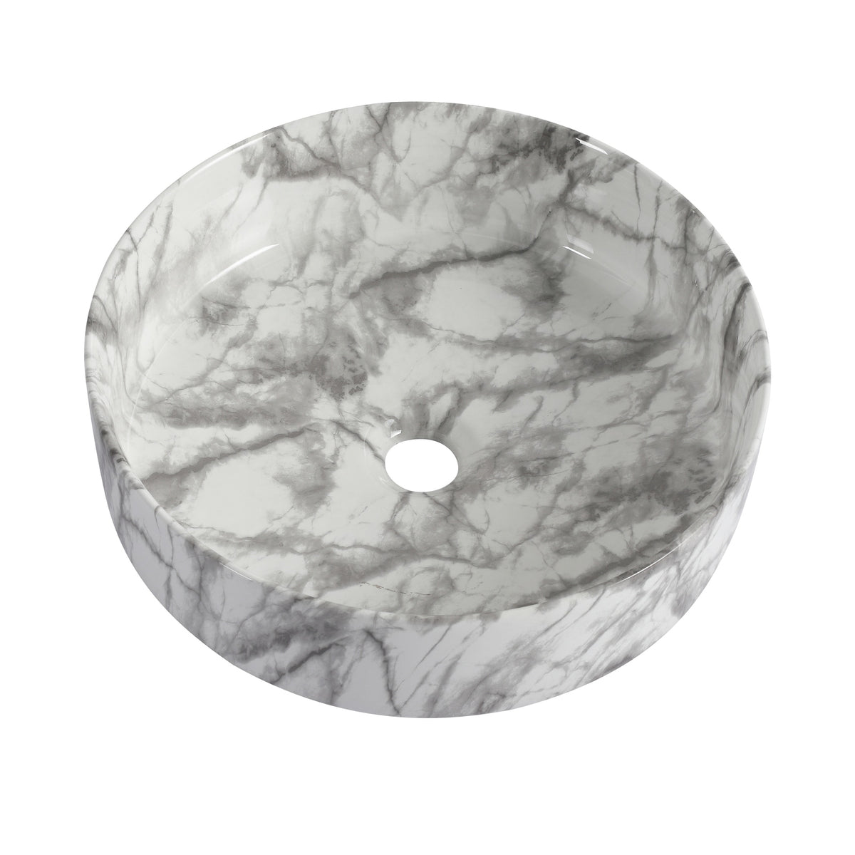 Ceramic Round Above Counter Bathroom Sink Art Basin, White Background With Grey Patterns (BAA0014012QQ)