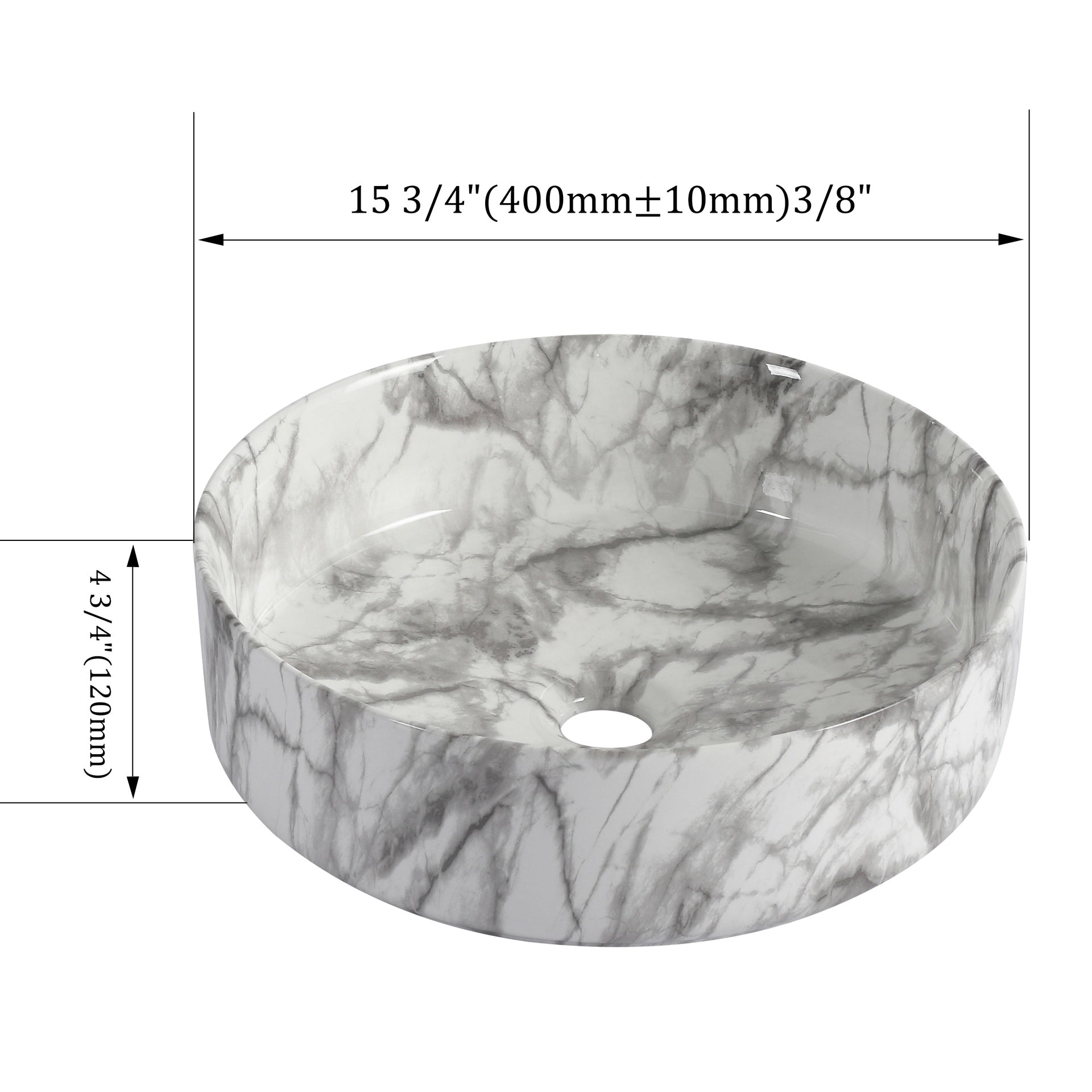 Ceramic Round Above Counter Bathroom Sink Art Basin, White Background With Grey Patterns (BAA0014012QQ)