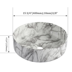 Ceramic Round Above Counter Bathroom Sink Art Basin, White Background With Grey Patterns (BAA0014012QQ)