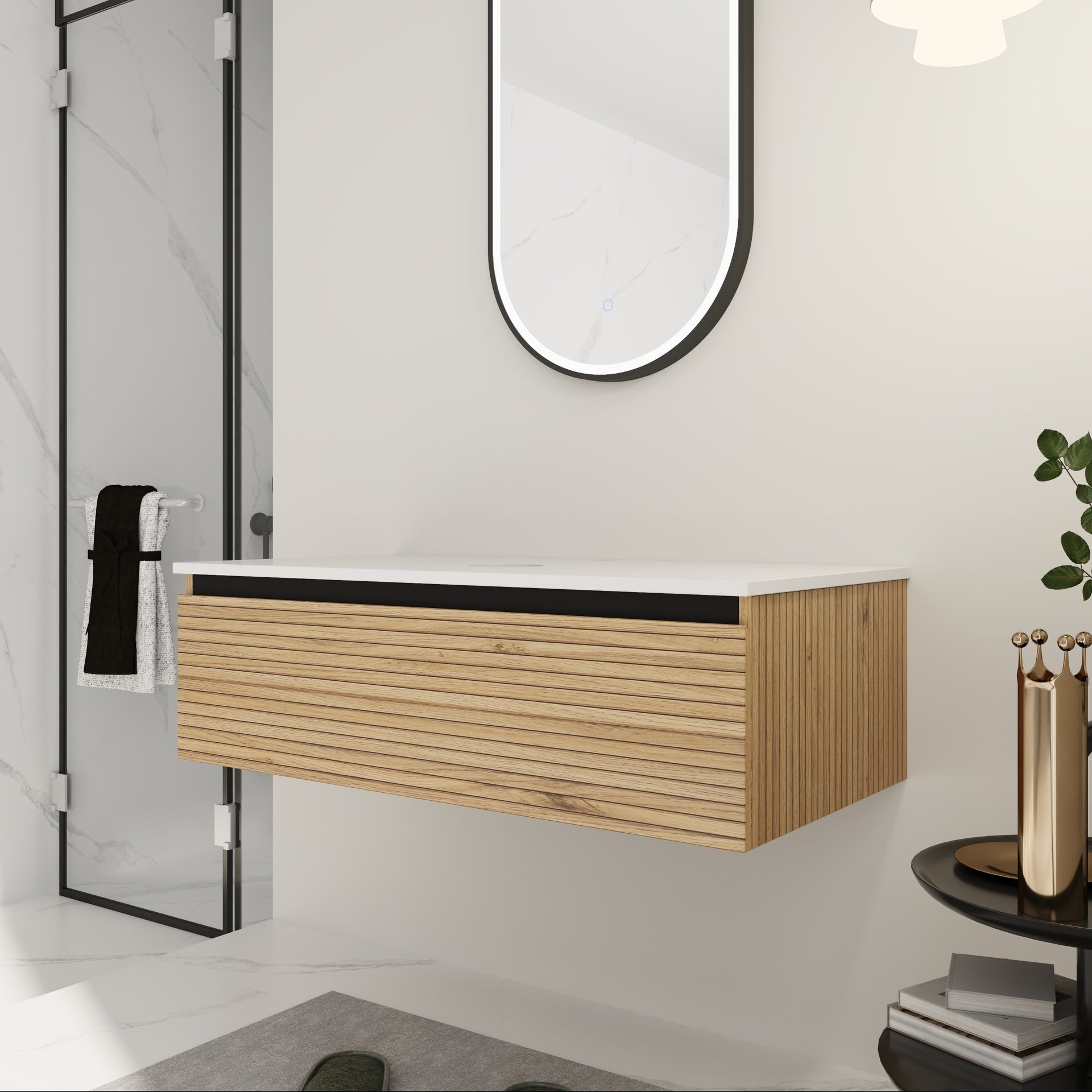 36'' Wall-Mounted Bathroom Vanity & 1-Soft-Close Drawer (Excluding Sink)