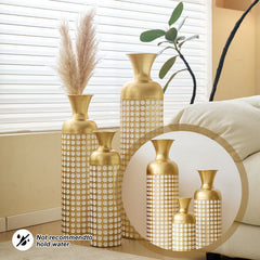 Metal Decorative Vases, Set of 3, Golden Modern Floor Vases for Home Decor, Tall Flower Vases for Living Room, Office & Wedding Decor (32.68, 25.98, 19.69 Inch)