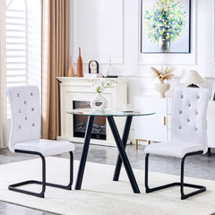 Set of 2,Retro alligator skin Upholstered dining chairs,with Crystal buckle design and Faux Leather design,a touch of elegance and mystery to the dining area,Black spray-painted metal bow leg